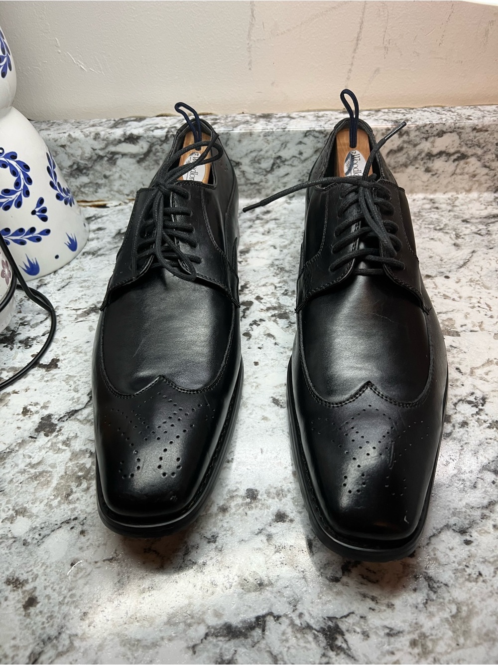Vintage Paulo Solari Men's Black Leather Wingtip Derby Dress Shoes NWOB